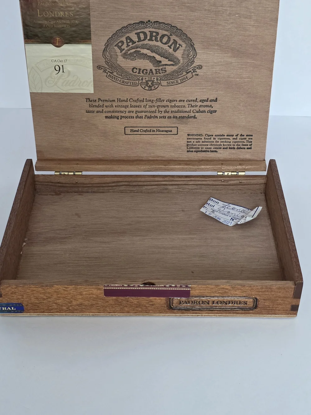 Set‎ of 2 Padron Londres Wooden Cigar Boxes Empty Hand Crafted Nicaragua Natural